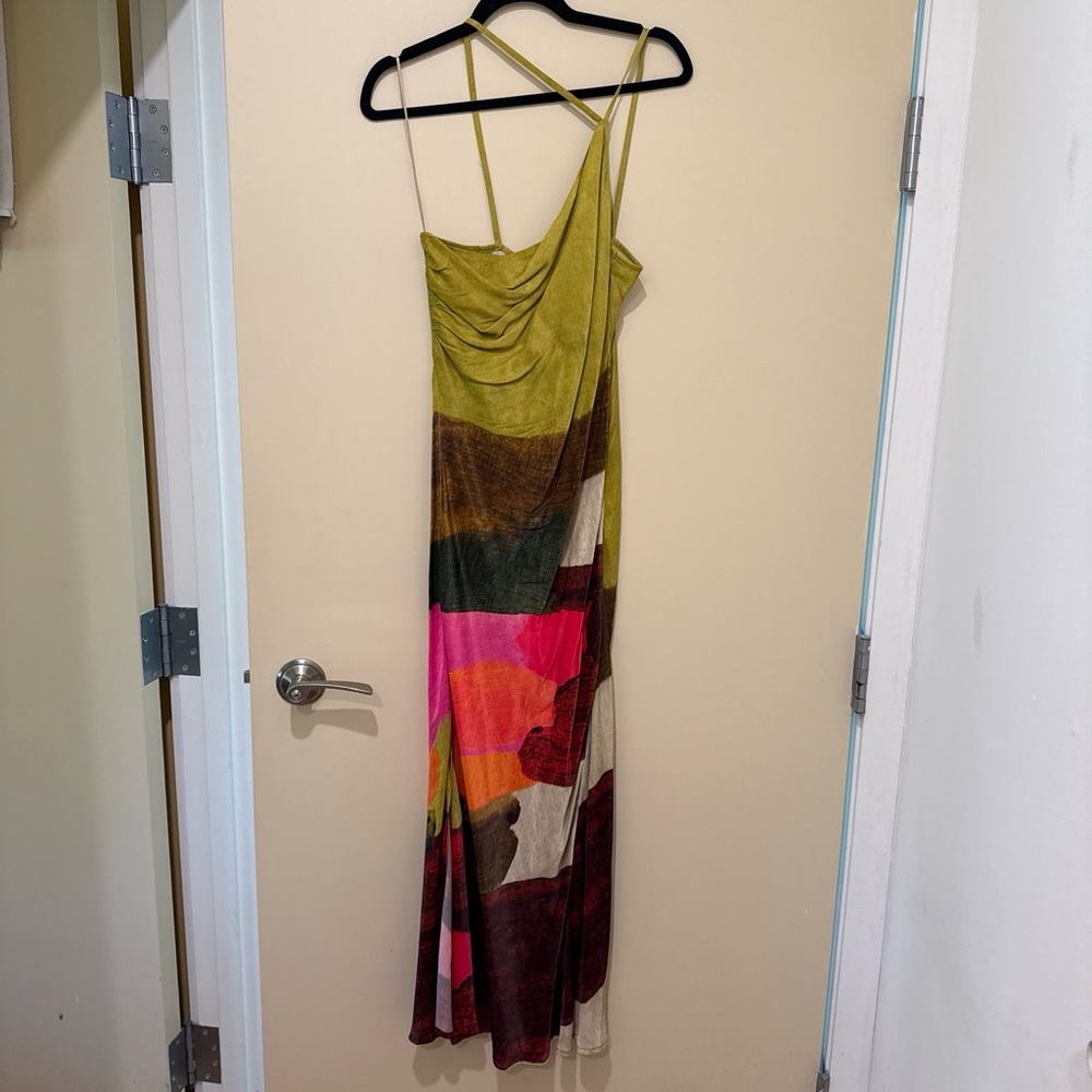 Sleeveless Multi-Color Maxi Dress with Draped Bodice